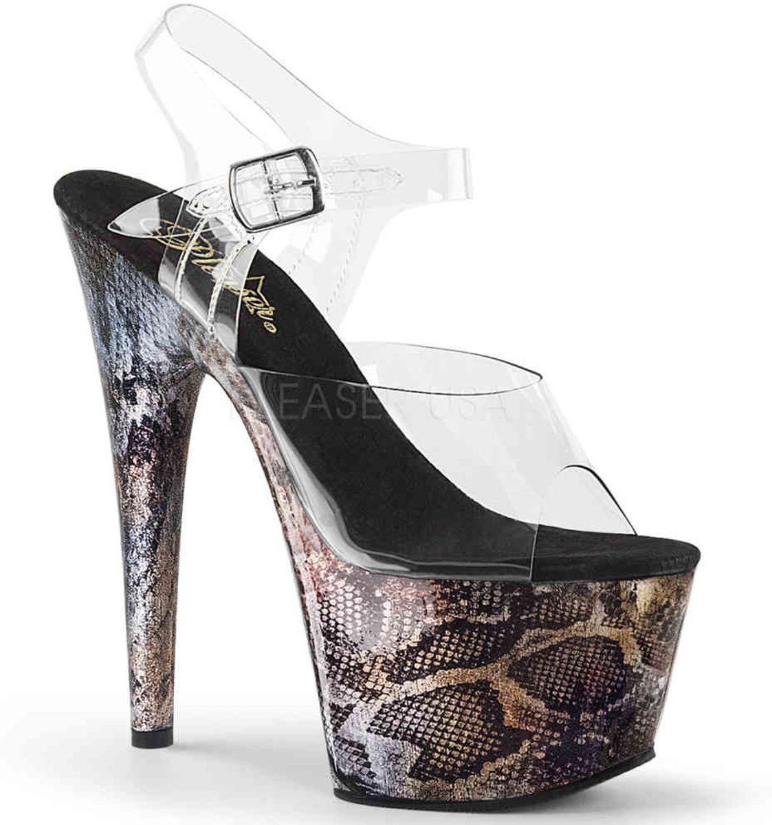 EU 38 = US 8 | ADORE-708SP | 7 Heel, 2 3/4 PF Ankle Strap Sandal w/ Snake Skin Print